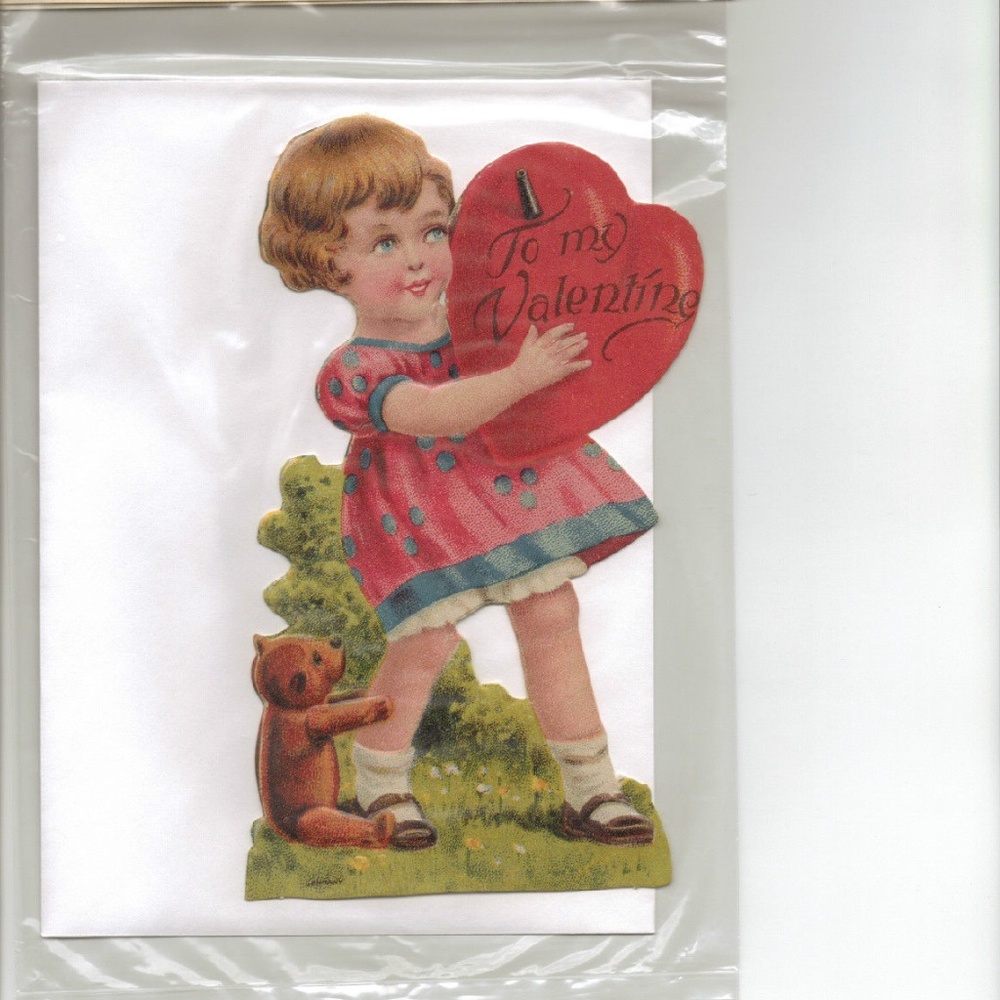 Valentines Day Die Cut Stand Up Easel Card Girl with Bear New